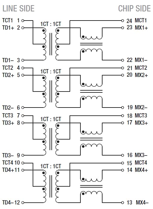 Schematic - Bourns SM51589PEL LAN 10/100/1000 Base-T Transformer Schematic - Bourns SM51589PEL LAN 10/100/1000 Base-T Transformer